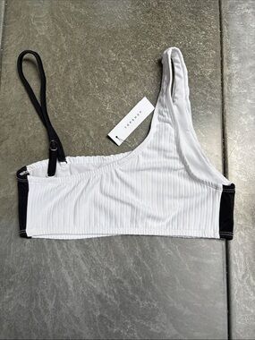 Topshop White & Black Asymmetric Ribbed Bandeau Bralette